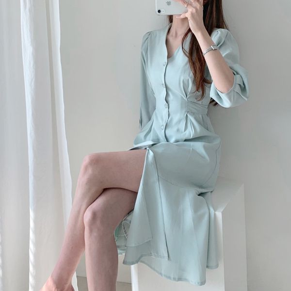 korean chic minimalist long skirt lantern high waist single-breasted lantern sleeve lace-up flounced fish tail mid-length dress for women xf, Black;gray
korean chic minimalist long skirt lantern high waist single-breasted lantern sleeve lace-up flounced fish tail mid-length dress for women xf, Black;gray