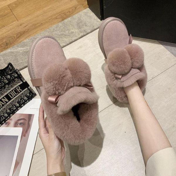 зимний снег сапоги теплый шерстяной мех коренастый блок каблук круглый toe искусственного меха открытый mid-теленок голеностопного bootie дл, Black