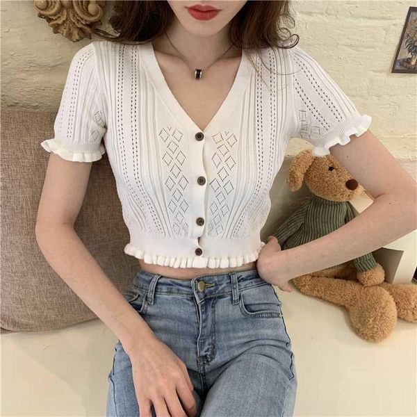 women's t-shirt women hollow out sweet cropped thin sweater t-shirts lady sleeveless ruffles short sleeve tshirt cardigan crop 1, White
women's t-shirt women hollow out sweet cropped thin sweater t-shirts lady sleeveless ruffles short sleeve tshirt cardigan crop 1, White