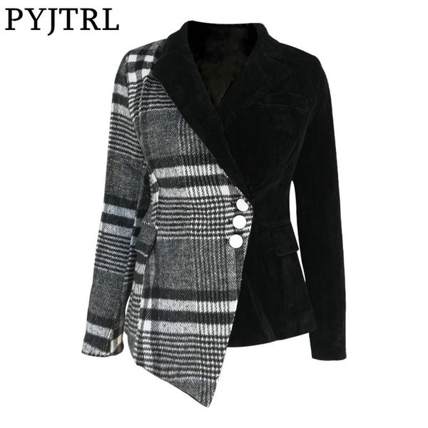 pyjtrl women fashion plaid blazer coat female long sleeve spring fashion clothes lj200911, White;black
pyjtrl women fashion plaid blazer coat female long sleeve spring fashion clothes lj200911, White;black