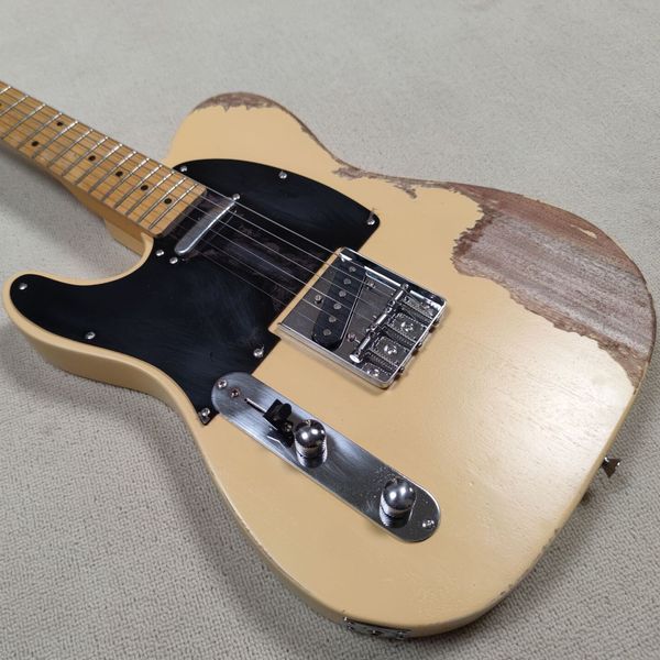6-string left-handed electric guitar, handmade, white primer, maple collar, retro piano collar
6-string left-handed electric guitar, handmade, white primer, maple collar, retro piano collar