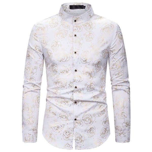 men's casual shirts white bronzing print shirt men 2021 fashion santa claus mens dress nightclub party male social camisa masculina xxl, White;black
men's casual shirts white bronzing print shirt men 2021 fashion santa claus mens dress nightclub party male social camisa masculina xxl, White;black