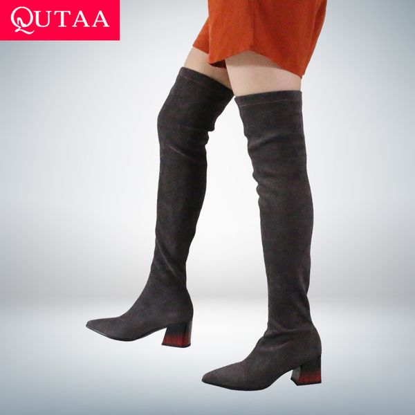 qutaa 2021 pointed toe over the knee square heel women shoes stretch flock autumn winter long boots size 34-43 q1104, Black
qutaa 2021 pointed toe over the knee square heel women shoes stretch flock autumn winter long boots size 34-43 q1104, Black