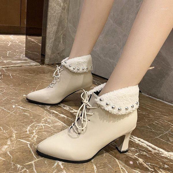 boots rimocy fashion rivet high heels ankle for women warm short plush pointed toe leather woman elegant lace up shoes1, Black
boots rimocy fashion rivet high heels ankle for women warm short plush pointed toe leather woman elegant lace up shoes1, Black