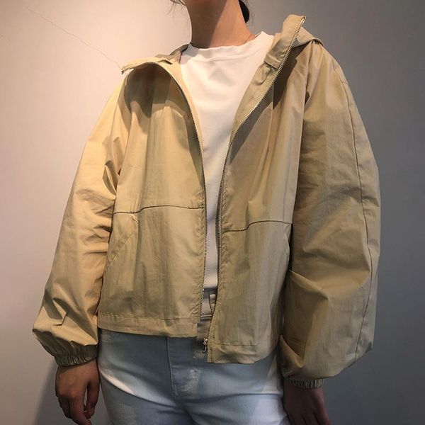 women jacket spring / summer 2020 new trench coat women light beige loose hooded short jacket solid color coat, Black;brown
women jacket spring / summer 2020 new trench coat women light beige loose hooded short jacket solid color coat, Black;brown