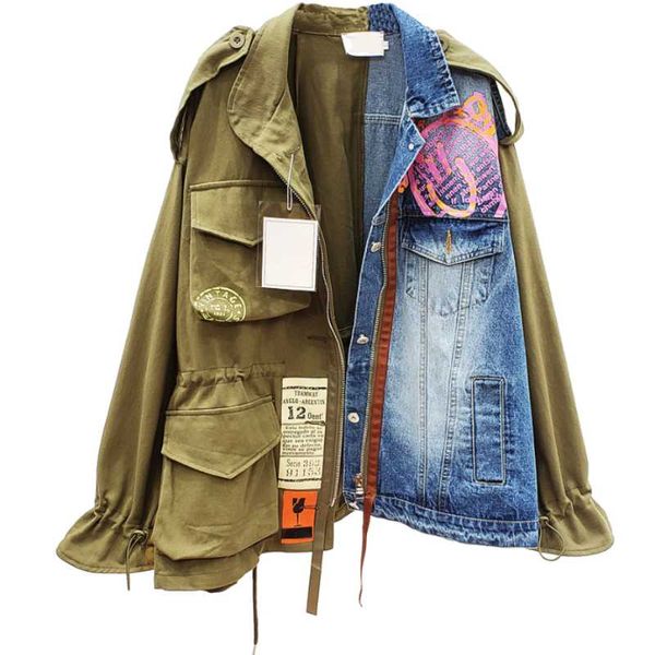2020 spring autumn lapel long sleeve fake two piece denim patchwork vintage coat women jacket, Black;brown
2020 spring autumn lapel long sleeve fake two piece denim patchwork vintage coat women jacket, Black;brown