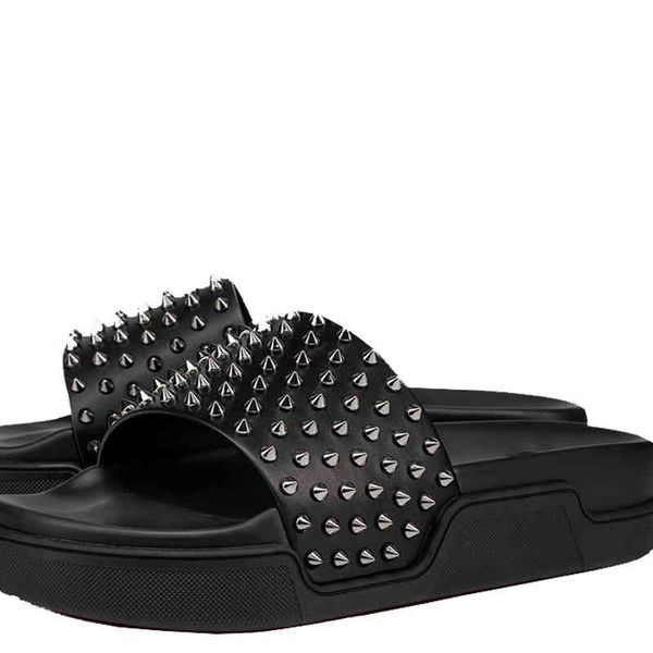 men designer slippers rivets shoes red bottom flat slides scuffs slipper mens leather flip flops pool fun paris summer beach sandals, Black
men designer slippers rivets shoes red bottom flat slides scuffs slipper mens leather flip flops pool fun paris summer beach sandals, Black
