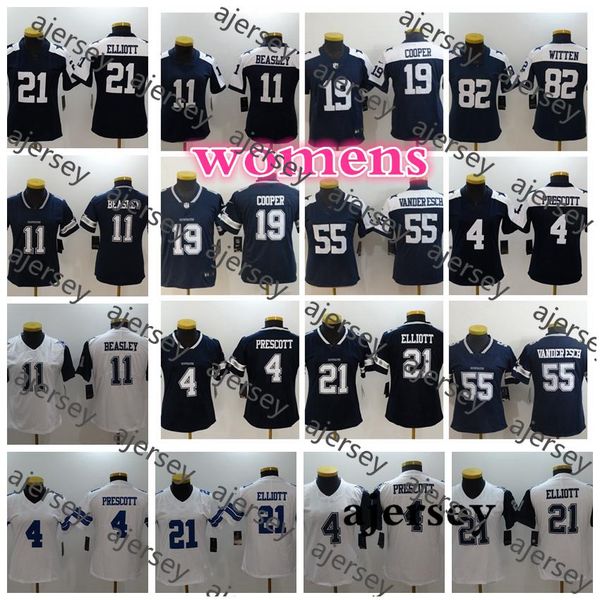 2020 даллас ковбои женские 19 amari cooper 4 dak prescott 82 джейсон виттен 21 ezekiel elliott leighton vander esch футбол джерси, Black;red