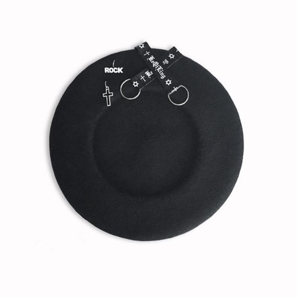 berets 2021 winter harajuku darkness gilr punk rock cross strap 17th-century black woolen painter cap for women, Blue;gray
berets 2021 winter harajuku darkness gilr punk rock cross strap 17th-century black woolen painter cap for women, Blue;gray