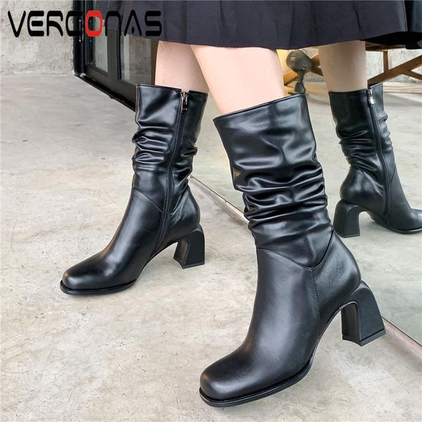 boots verconas women genuine leather mid-calf high heels shoes woman autumn winter pleated side zipper fashion concise, Black
boots verconas women genuine leather mid-calf high heels shoes woman autumn winter pleated side zipper fashion concise, Black