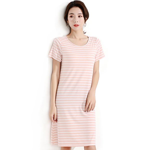 2021 new summer women stripe short sleeve sleepwear o neck lingerie chest pad push up nightdress thin female sleep nighty homewear yvbg, Black;red 
2021 new summer women stripe short sleeve sleepwear o neck lingerie chest pad push up nightdress thin female sleep nighty homewear yvbg, Black;red