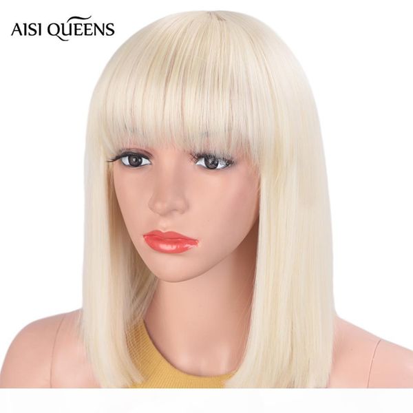 aisi queens synthetic wigs with bangs straight blonde short natural bob wig for black white women high temperature fiber 
aisi queens synthetic wigs with bangs straight blonde short natural bob wig for black white women high temperature fiber