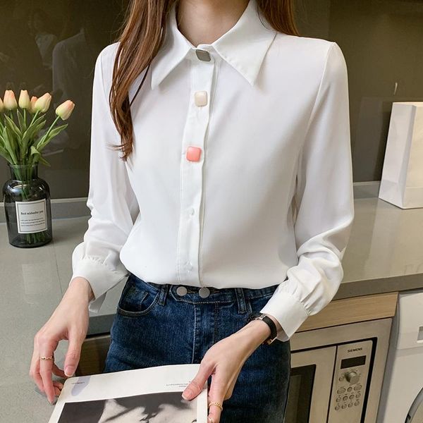 blouse women 2021 fall loose fashion chic single breasted blouses and shirts for office ladies korean profession chiffon, White
blouse women 2021 fall loose fashion chic single breasted blouses and shirts for office ladies korean profession chiffon, White
