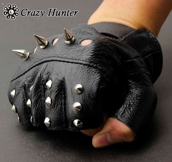 men' leather metal stud biker punk rocker driving motorcycle fingerless gloves, Blue;gray
men' leather metal stud biker punk rocker driving motorcycle fingerless gloves, Blue;gray