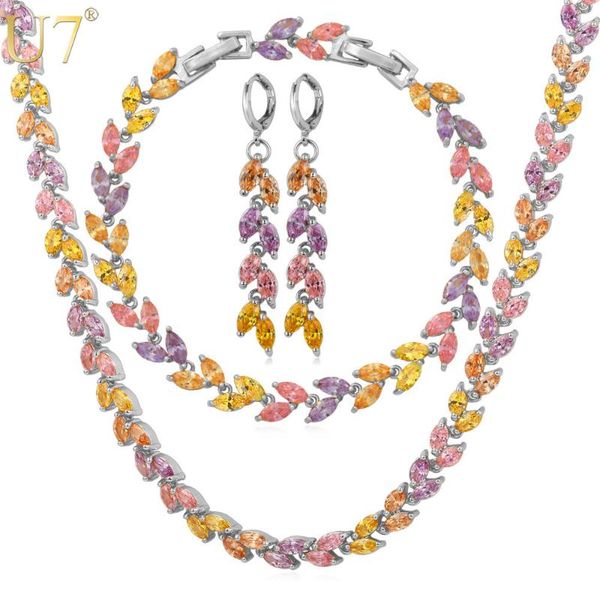 u7 noble leaf wedding necklace set yellow gold color trendy necklace earrings bracelet bridal jewelry set for women s581, Silver
u7 noble leaf wedding necklace set yellow gold color trendy necklace earrings bracelet bridal jewelry set for women s581, Silver