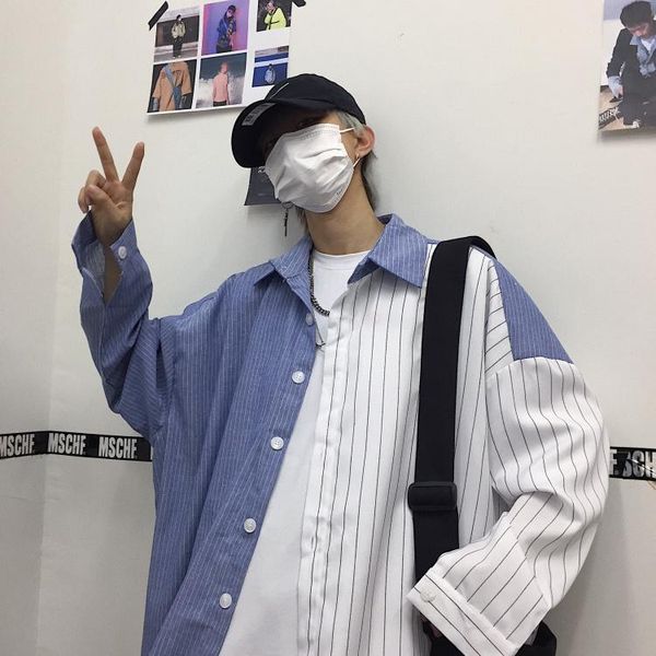 men's casual shirts men fashion stripe patchwork oversize shirt korean style blouse vintage punk hip hop plus size long sleeve, White;black
men's casual shirts men fashion stripe patchwork oversize shirt korean style blouse vintage punk hip hop plus size long sleeve, White;black