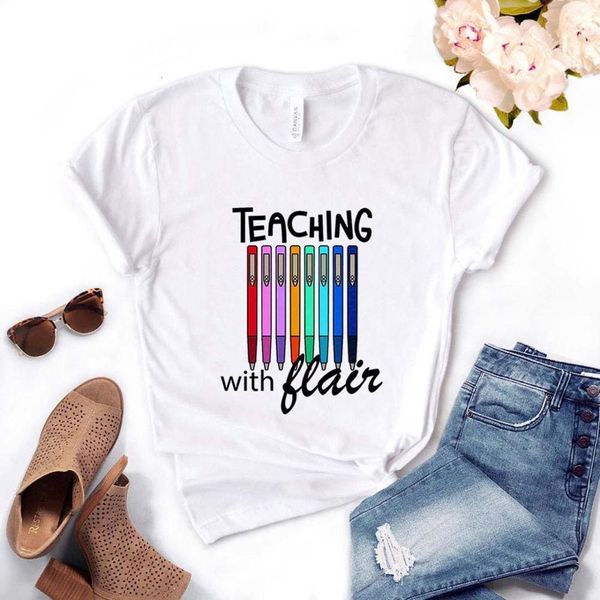 women t shirt teaching with flair print tshirt women short sleeve o neck loose t-shirt ladies causal tee shirt clothes, White 
women t shirt teaching with flair print tshirt women short sleeve o neck loose t-shirt ladies causal tee shirt clothes, White