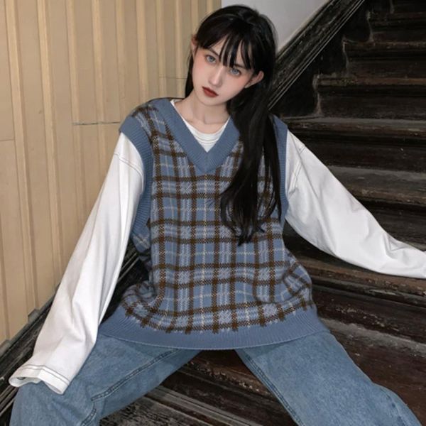 2020 autumn and winter korean style v neck knitted plaid sleeveless vest sweaters womens sweaters and pullovers womens (c8632, White;black
2020 autumn and winter korean style v neck knitted plaid sleeveless vest sweaters womens sweaters and pullovers womens (c8632, White;black