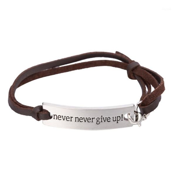 charm bracelets wholesale- my shape inspirational quote never give up rectangle engraved leather bracelet graduation jewelry gift for women1, Golden;silver
charm bracelets wholesale- my shape inspirational quote never give up rectangle engraved leather bracelet graduation jewelry gift for women1, Golden;silver