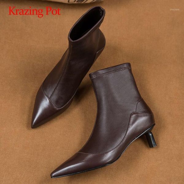 krazing pot stretch boots cow leather high street fashion pointed toe med thin heel slip on dating elegant lady ankle boots l161, Black
krazing pot stretch boots cow leather high street fashion pointed toe med thin heel slip on dating elegant lady ankle boots l161, Black
