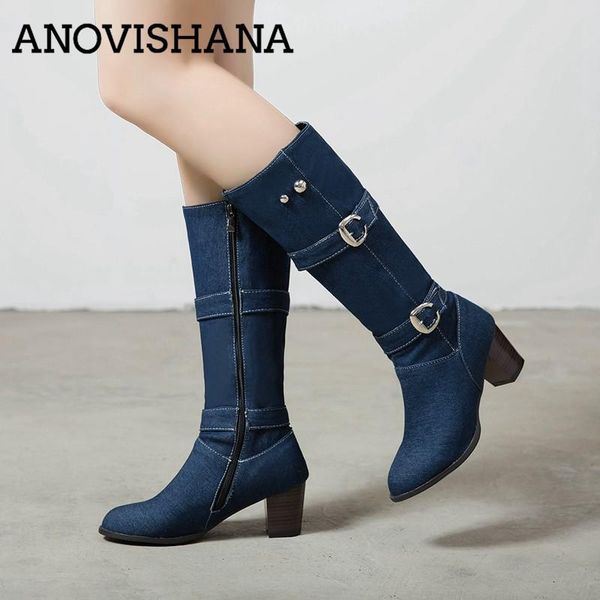 anovishana western cowboy booties square heels zipper buckle denim shoes jeans blue mid-calf boots women pointed botas mujer, Black
anovishana western cowboy booties square heels zipper buckle denim shoes jeans blue mid-calf boots women pointed botas mujer, Black