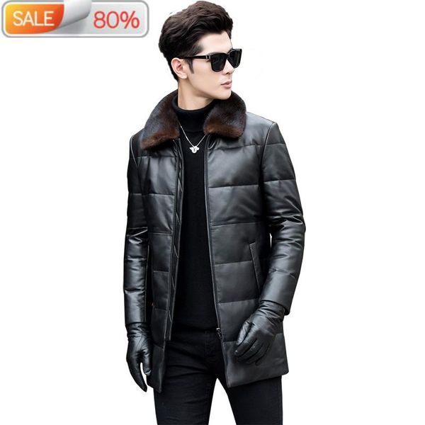 men's leather & faux genuine winter duck down jacket men sheepskin coat collar chaqueta cuero hombre a027 b21503, Black
men's leather & faux genuine winter duck down jacket men sheepskin coat collar chaqueta cuero hombre a027 b21503, Black