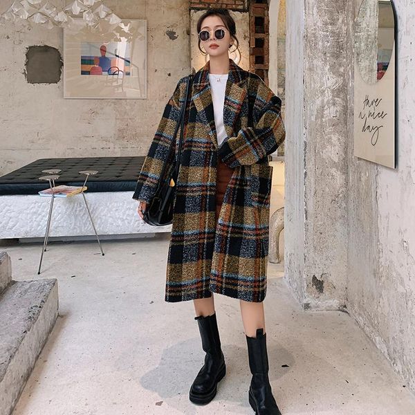 winter woolen coat female long style retro hit color plaid 2020 new suit collar single-breasted loose long sleeve women jacket2r, Black
winter woolen coat female long style retro hit color plaid 2020 new suit collar single-breasted loose long sleeve women jacket2r, Black