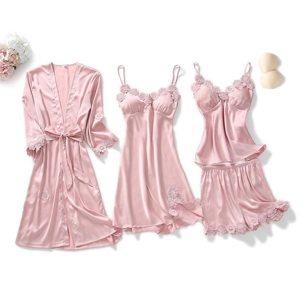 bridal wedding 4pcs robe set women sleepwear nightgown casual lace kimono bathrobe gown intimate lingerie satin nightwear, Black;red
bridal wedding 4pcs robe set women sleepwear nightgown casual lace kimono bathrobe gown intimate lingerie satin nightwear, Black;red