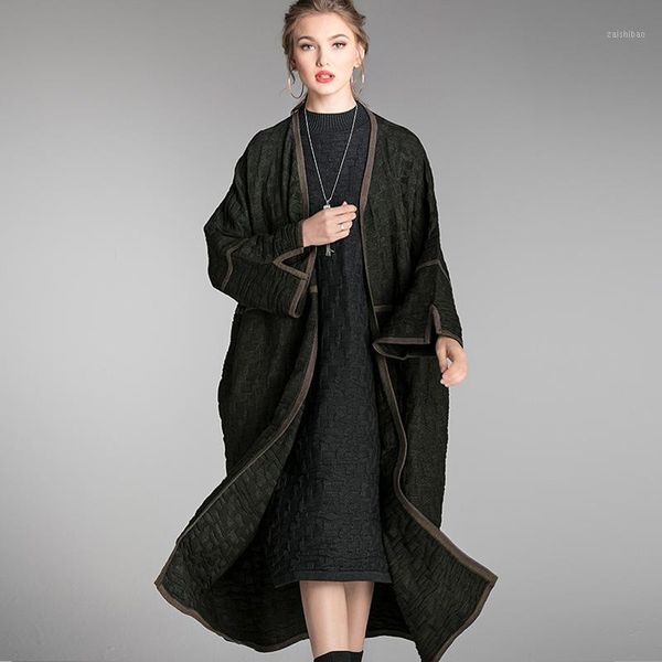 2020 female new autumn and winter plus plus size outerwear fashion textured -woven -long loose sweater cardigan1, Tan;black
2020 female new autumn and winter plus plus size outerwear fashion textured -woven -long loose sweater cardigan1, Tan;black