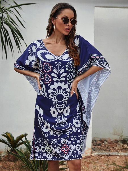 floral print cover up m7sm#, White;black