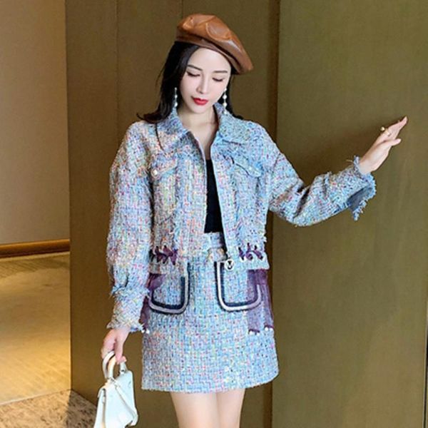 women's tracksuits autumn winter high-end luxury tweed two piece set women long sleeve plaid lace-up woolen short jacket coat mini skir, Gray
women's tracksuits autumn winter high-end luxury tweed two piece set women long sleeve plaid lace-up woolen short jacket coat mini skir, Gray