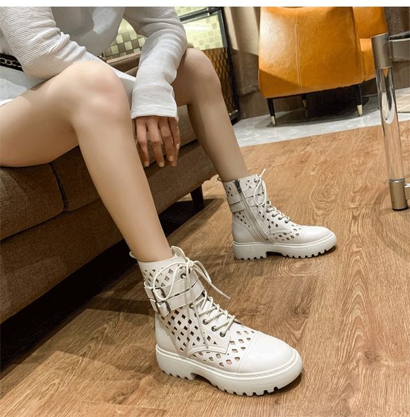 new trend heel and thick sole martin boots hollow design ventilation short boots high simplicity elastic outdoor women shoes, Black
new trend heel and thick sole martin boots hollow design ventilation short boots high simplicity elastic outdoor women shoes, Black