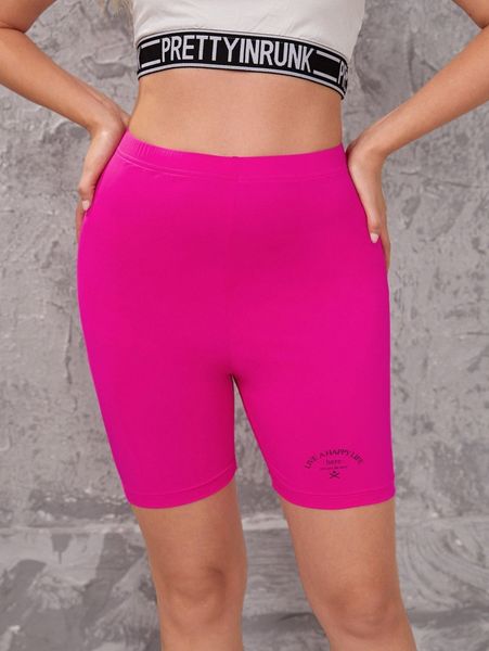 neon pink slogan graphic biker shorts v24t#, Black