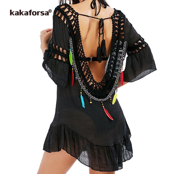 kakaforsa 2019 women backless beach cover up crochet tunic tassel bikini cover up summer black swim ruffles beach dress 1017, White;black
kakaforsa 2019 women backless beach cover up crochet tunic tassel bikini cover up summer black swim ruffles beach dress 1017, White;black