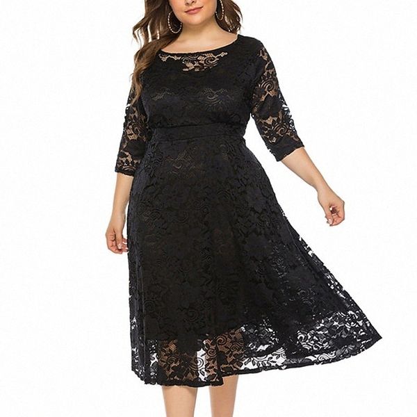women's plus size a line dress floral round neck lace 3/4 length sleeve fall summer work prom dress midi dress party daily x1vr#, Black
women's plus size a line dress floral round neck lace 3/4 length sleeve fall summer work prom dress midi dress party daily x1vr#, Black