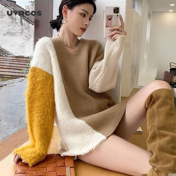 women's sweaters uvrcos causal v-neck women sweater korean contrast color patchwork knitted pullovers 2021 autumn winter femme, White;black
women's sweaters uvrcos causal v-neck women sweater korean contrast color patchwork knitted pullovers 2021 autumn winter femme, White;black