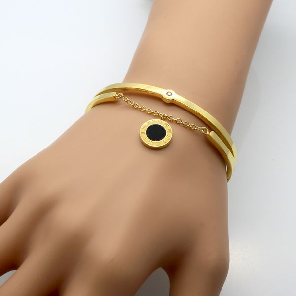 round shell roman numerals charm stainless steel bangle womens cuff bracelet for gift, Black
round shell roman numerals charm stainless steel bangle womens cuff bracelet for gift, Black