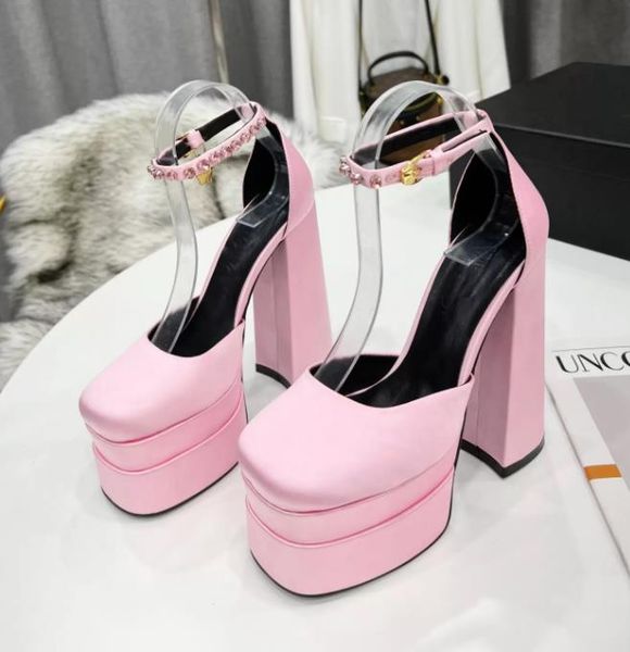 high heel sandals waterproof platform personalized satin thick heel double ankle strap decorated with rhinestones shoes, Black
high heel sandals waterproof platform personalized satin thick heel double ankle strap decorated with rhinestones shoes, Black