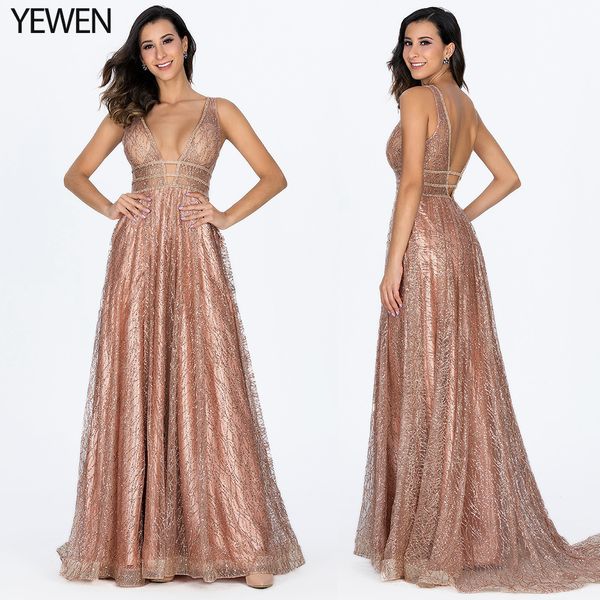 decollete pocket luxury bling gold deep-v evening dresses 2020 backless prom formal dress women elegant evening gowns long lj201119