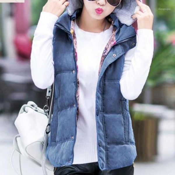 women casual autumn winter sleeveless warm thicken hooded cotton waistcoat vest solid color style perfect to match with pants1, Black;white
women casual autumn winter sleeveless warm thicken hooded cotton waistcoat vest solid color style perfect to match with pants1, Black;white
