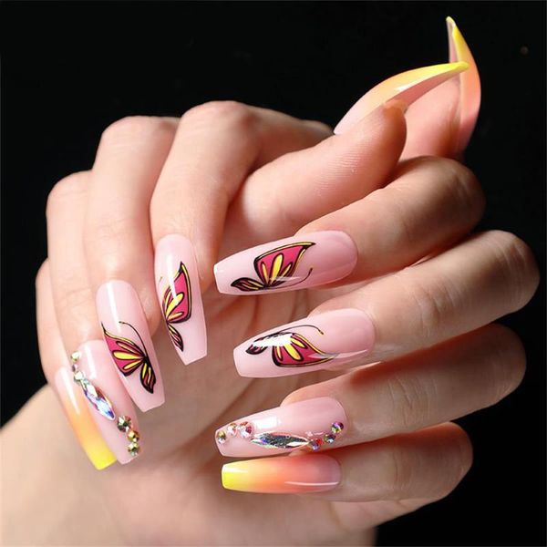 false nails 2021 trend butterfly pattern long coffin fake with design press on acrylic full cover nail tips glue, Red;gold
false nails 2021 trend butterfly pattern long coffin fake with design press on acrylic full cover nail tips glue, Red;gold