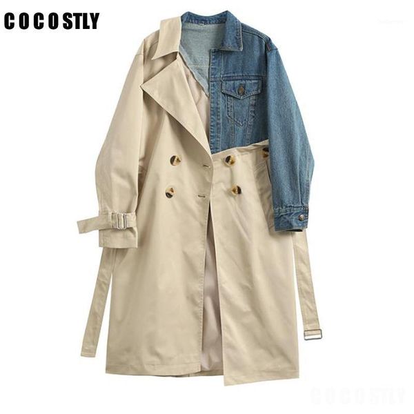 winter coat women lapel long sleeve khaki color trench coat denim stitcing loose sashes windbreaker women fashion tide1, Tan;black
winter coat women lapel long sleeve khaki color trench coat denim stitcing loose sashes windbreaker women fashion tide1, Tan;black