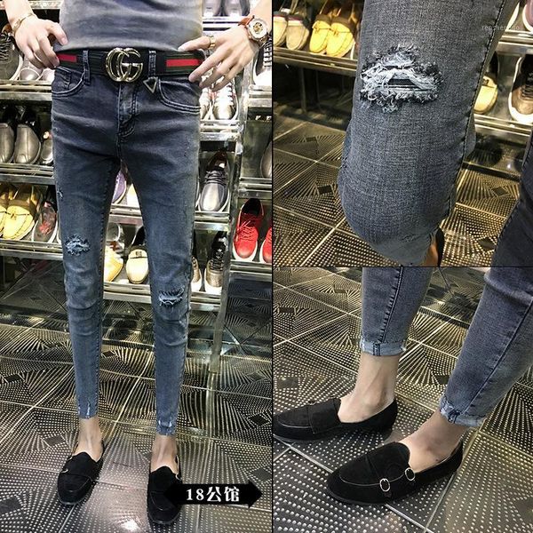 social spirit guy ankle length pants men's tight-fitting feet trendy men's jeans ripped holes teenagers thin pencil pants1, Blue
social spirit guy ankle length pants men's tight-fitting feet trendy men's jeans ripped holes teenagers thin pencil pants1, Blue