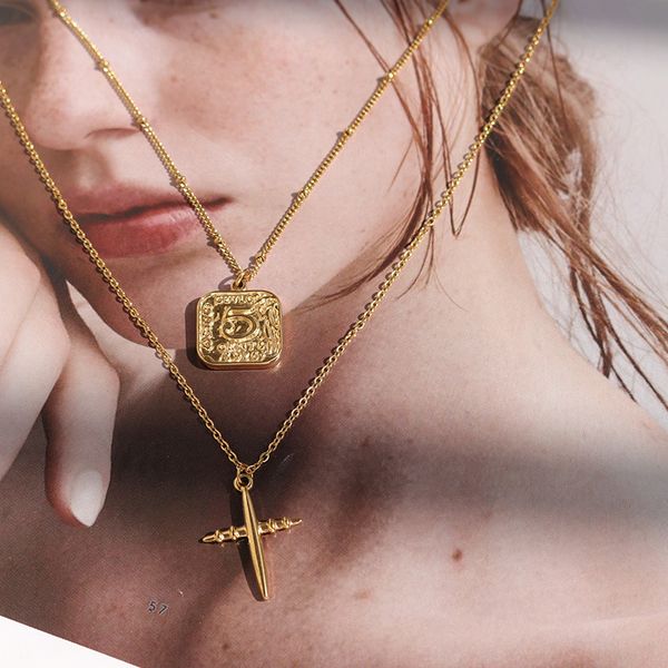 fashionable personality 5 square cross double layer necklace sweater chain women's titanium steel p695, Silver
fashionable personality 5 square cross double layer necklace sweater chain women's titanium steel p695, Silver