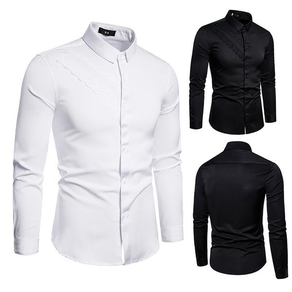 men's dress shirts korean formal for men shirt long sleeve fashion work clothes slim fitting clothing black white christmas, White;black
men's dress shirts korean formal for men shirt long sleeve fashion work clothes slim fitting clothing black white christmas, White;black