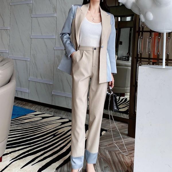 women's two piece pants silk acetate pinstripe contrast fabric comfortable style high end atmospheric suit for women, White
women's two piece pants silk acetate pinstripe contrast fabric comfortable style high end atmospheric suit for women, White