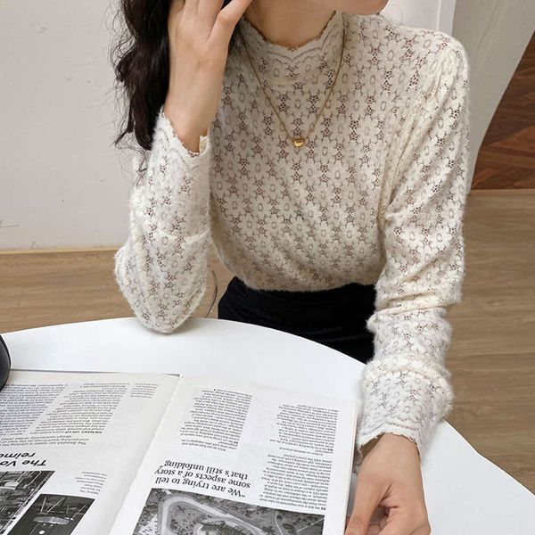 geming high collar plush cut out lace shirt mh long sleeve bottom coat women's spring and autumn wear q1029, White
geming high collar plush cut out lace shirt mh long sleeve bottom coat women's spring and autumn wear q1029, White