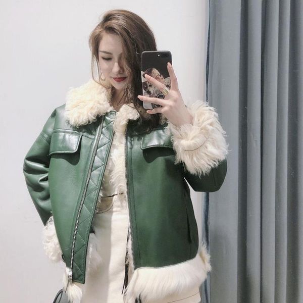 women's short fur coat lamb fur coat locomotive short lamb and all-in-one leather jacket overcoat, Black
women's short fur coat lamb fur coat locomotive short lamb and all-in-one leather jacket overcoat, Black
