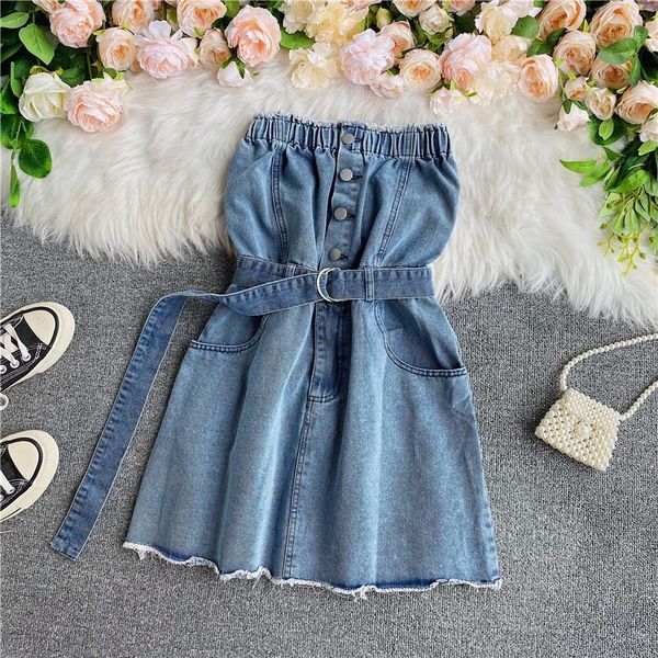 fmfssom summer spring denim strapless buttons sashes elastic bust single breasted pockets women female high waist midi dress1, Black;gray
fmfssom summer spring denim strapless buttons sashes elastic bust single breasted pockets women female high waist midi dress1, Black;gray