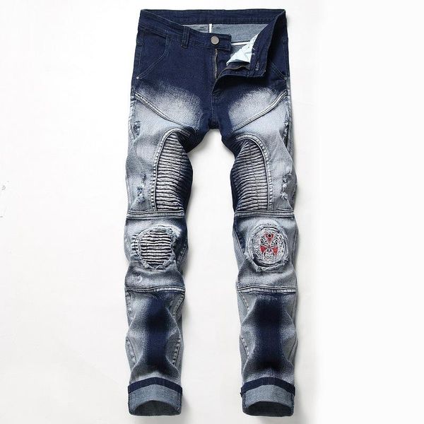 1j nostalgic motorcycle jeans men's elastic foreign trade hole badge original personalized men's fashion pants wholesale jeans, Blue
1j nostalgic motorcycle jeans men's elastic foreign trade hole badge original personalized men's fashion pants wholesale jeans, Blue
